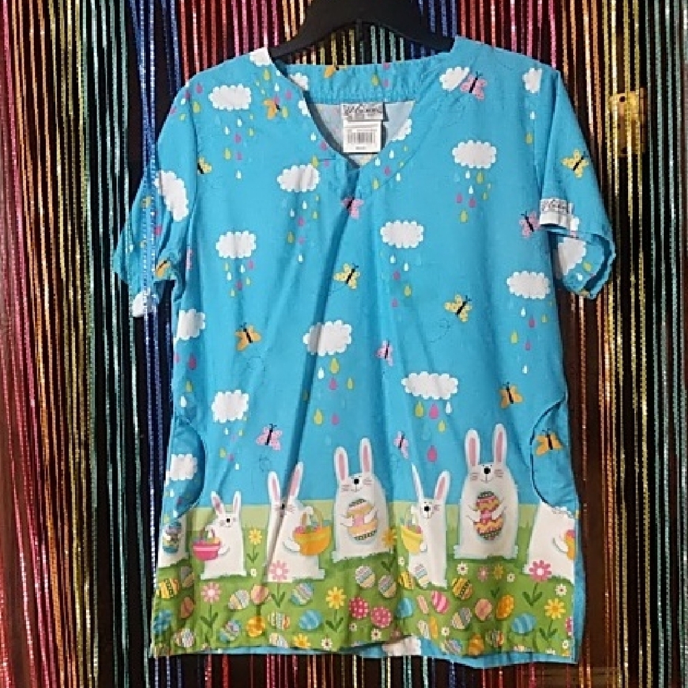 Uniform Advantage Blue Easter Bunny Scrub Top
